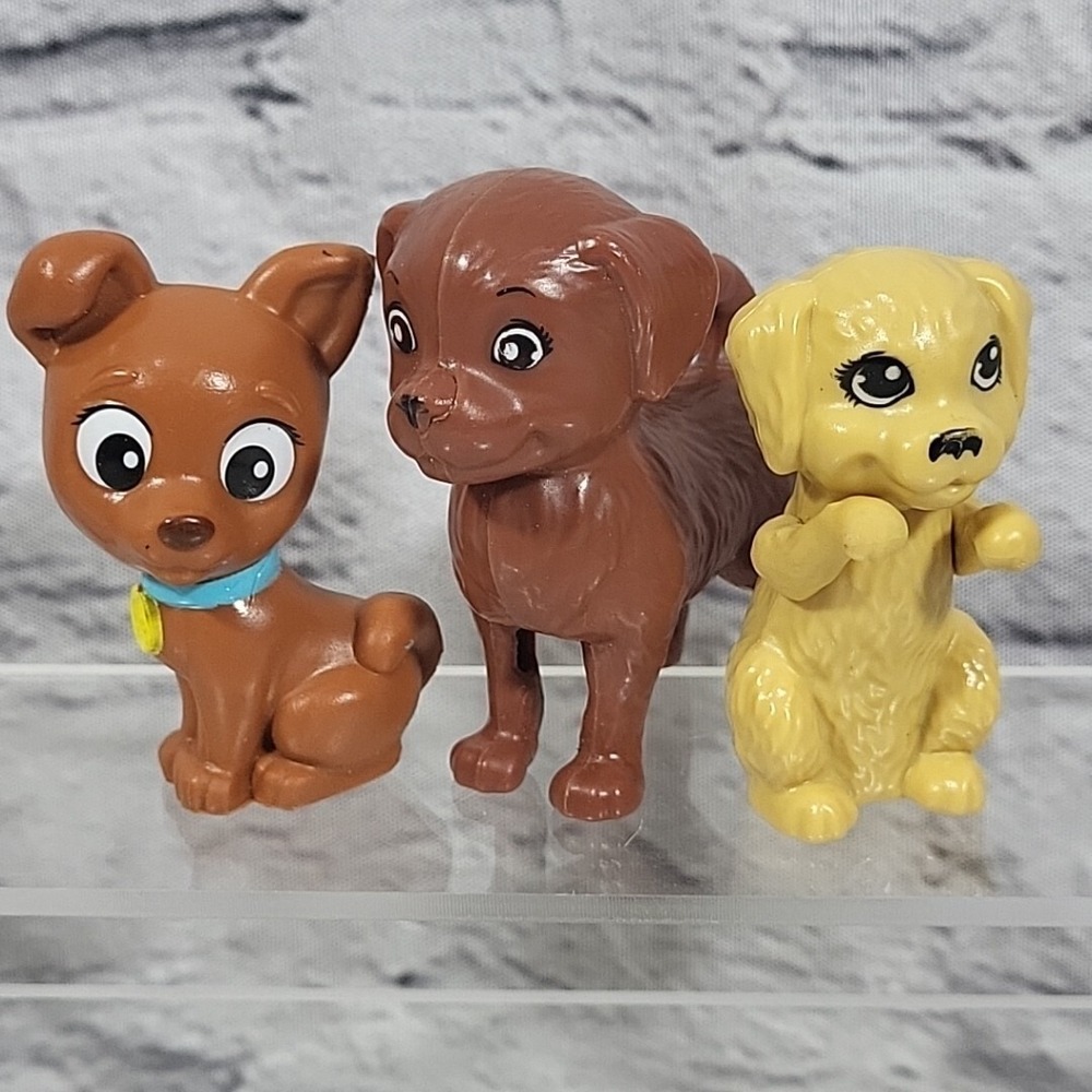 Barbie Doll Pet Puppy Dog Figures Lot‎ Of 3 Animals Brown Yellow Mattel